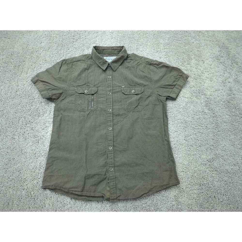 Guess Button Up‎ Shirt Mens Large Vertical Stripes Short Sleeve Slim Fit